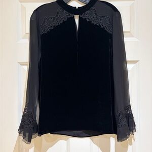 Tahari Black velvet rope w illusion sleeves.